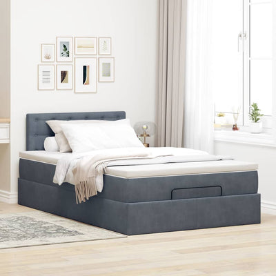 Ottoman Bed with Mattress Dark Grey King Single Velvet