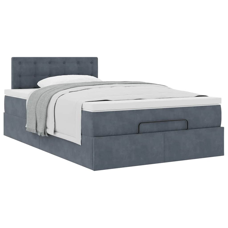 Ottoman Bed with Mattress Dark Grey King Single Velvet