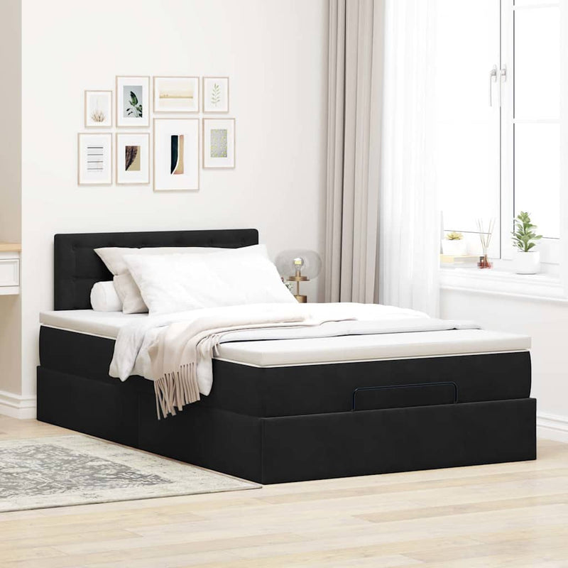 Ottoman Bed with Mattress Black King Single Velvet