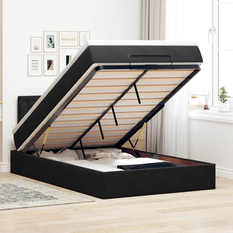 Ottoman Bed with Mattress Black King Single Velvet