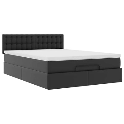 Ottoman Bed with Mattresses & LEDs Black Double Faux Leather