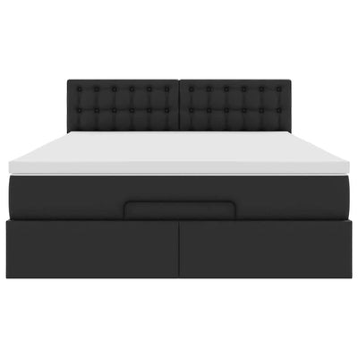 Ottoman Bed with Mattresses & LEDs Black Double Faux Leather