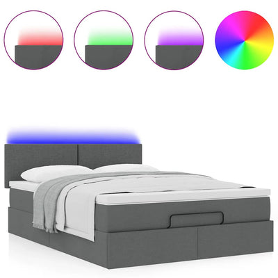 Ottoman Bed with Mattress & LEDs Dark Grey Queen Fabric