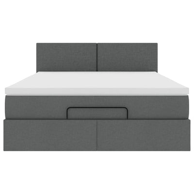 Ottoman Bed with Mattress & LEDs Dark Grey Queen Fabric