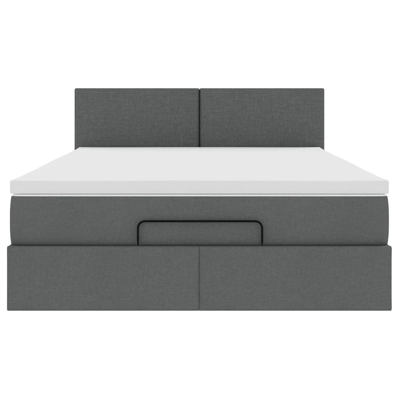 Ottoman Bed with Mattress & LEDs Dark Grey Queen Fabric