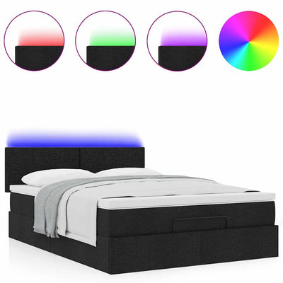 Ottoman Bed with Mattress & LEDs Black Queen Fabric