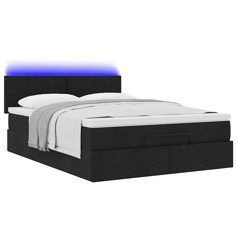 Ottoman Bed with Mattress & LEDs Black Queen Fabric