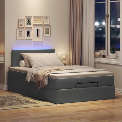 Ottoman Bed with Mattress & LEDs Dark Grey King Single Fabric