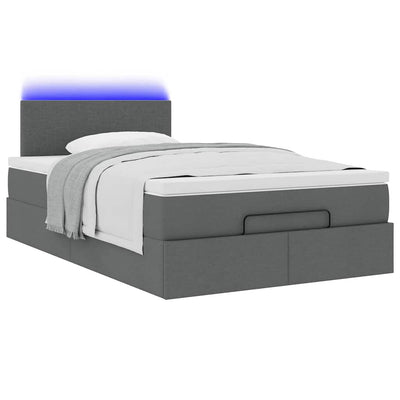 Ottoman Bed with Mattress & LEDs Dark Grey King Single Fabric