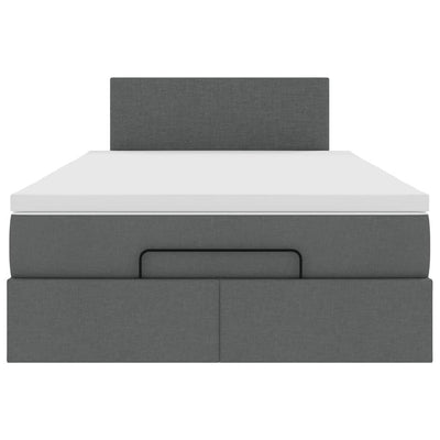 Ottoman Bed with Mattress & LEDs Dark Grey King Single Fabric