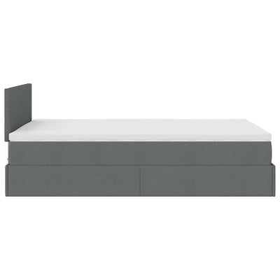 Ottoman Bed with Mattress & LEDs Dark Grey King Single Fabric