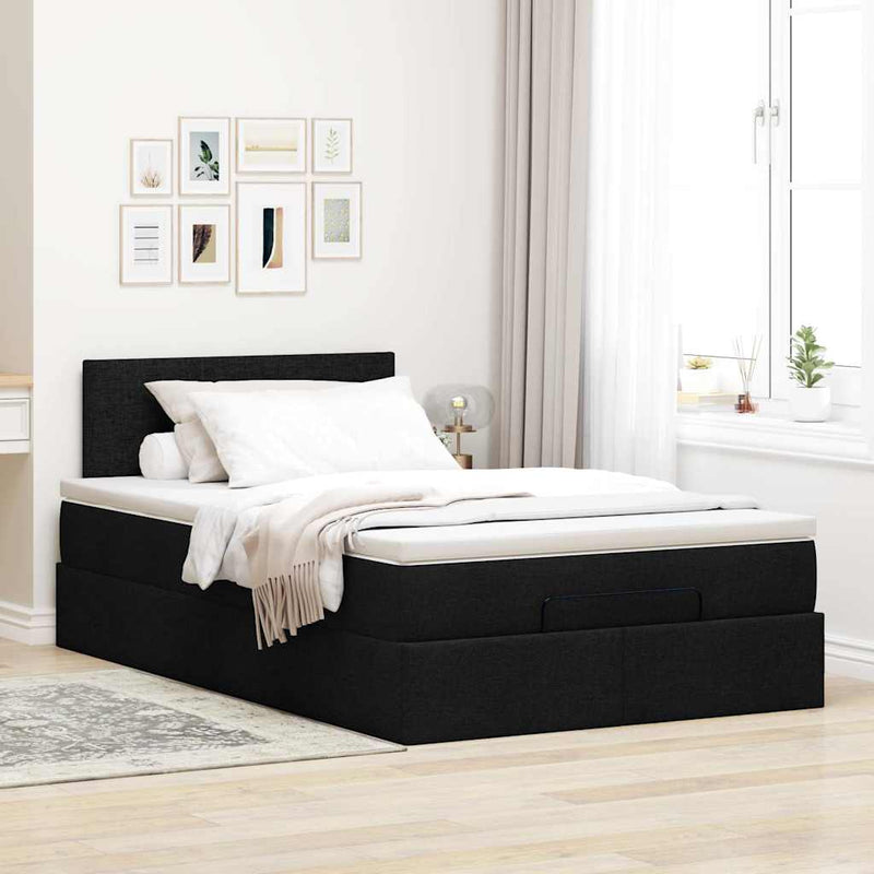 Ottoman Bed with Mattress & LEDs Black King Single Fabric