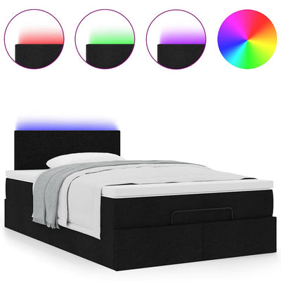 Ottoman Bed with Mattress & LEDs Black King Single Fabric