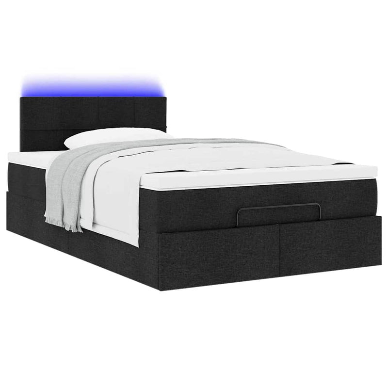 Ottoman Bed with Mattress & LEDs Black King Single Fabric