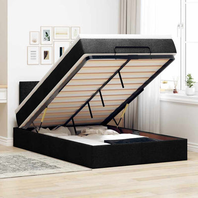 Ottoman Bed with Mattress & LEDs Black King Single Fabric