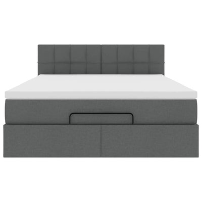 Ottoman Bed with Mattress & LEDs Dark Grey Double Fabric