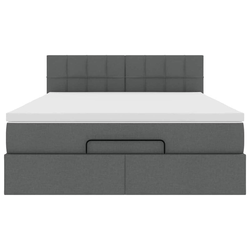 Ottoman Bed with Mattress & LEDs Dark Grey Double Fabric