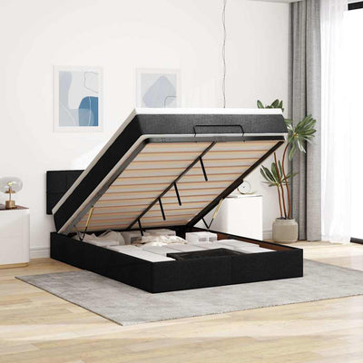 Ottoman Bed with Mattress & LEDs Black Double Fabric