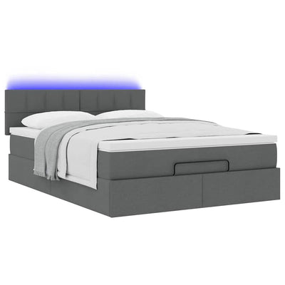 Ottoman Bed with Mattress & LEDs Dark Grey Queen Fabric