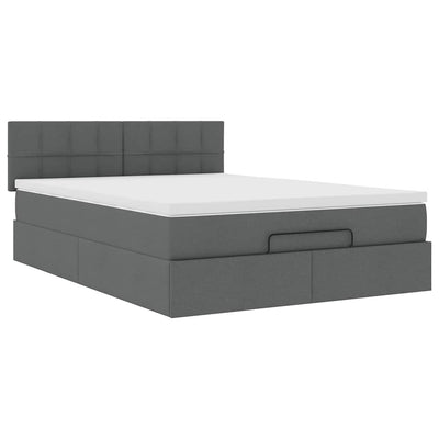 Ottoman Bed with Mattress & LEDs Dark Grey Queen Fabric