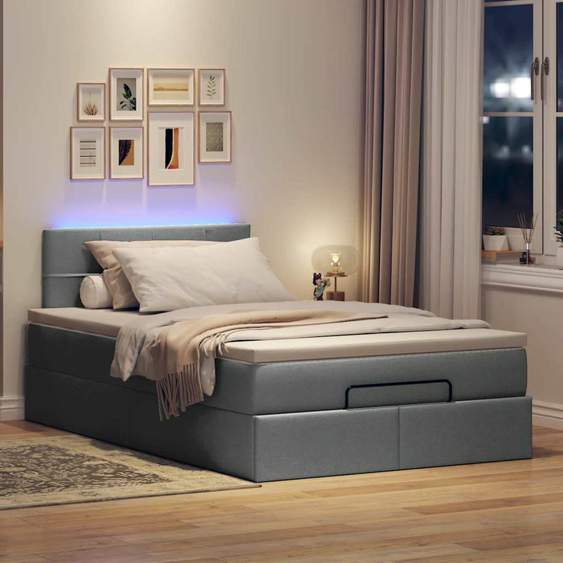 Ottoman Bed with Mattress & LEDs Dark Grey King Single Fabric