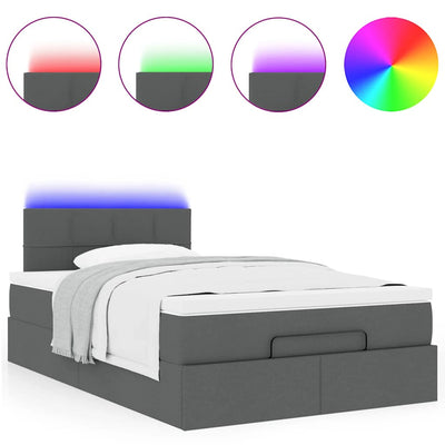 Ottoman Bed with Mattress & LEDs Dark Grey King Single Fabric