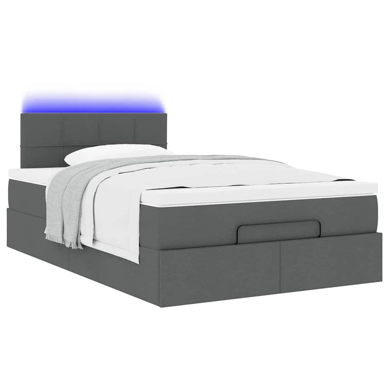 Ottoman Bed with Mattress & LEDs Dark Grey King Single Fabric