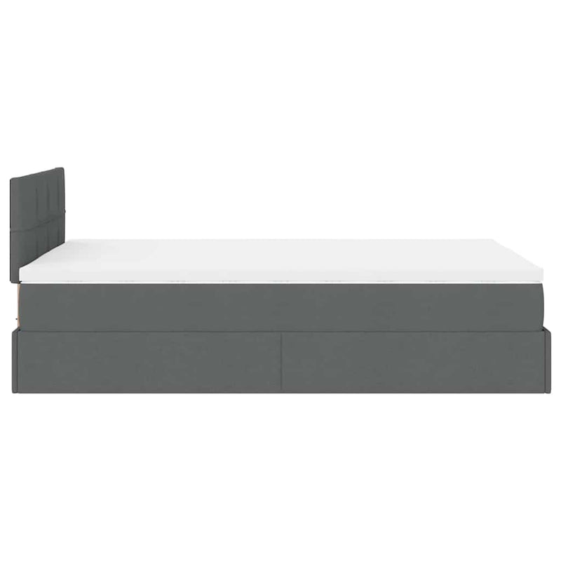 Ottoman Bed with Mattress & LEDs Dark Grey King Single Fabric