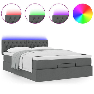 Ottoman Bed with Mattress & LEDs Dark Grey Double Fabric