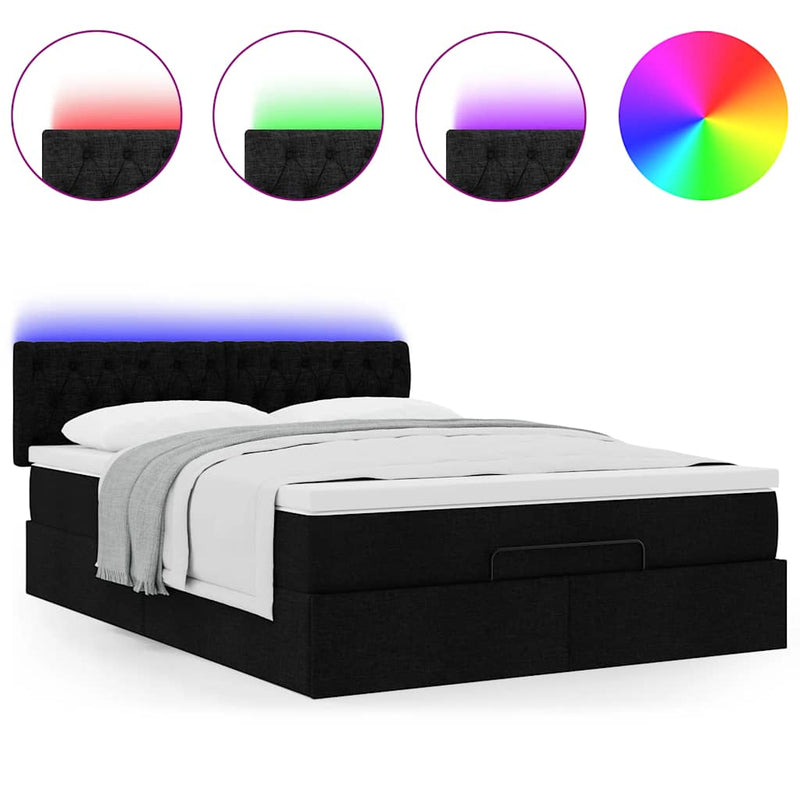 Ottoman Bed with Mattress & LEDs Black Double Fabric