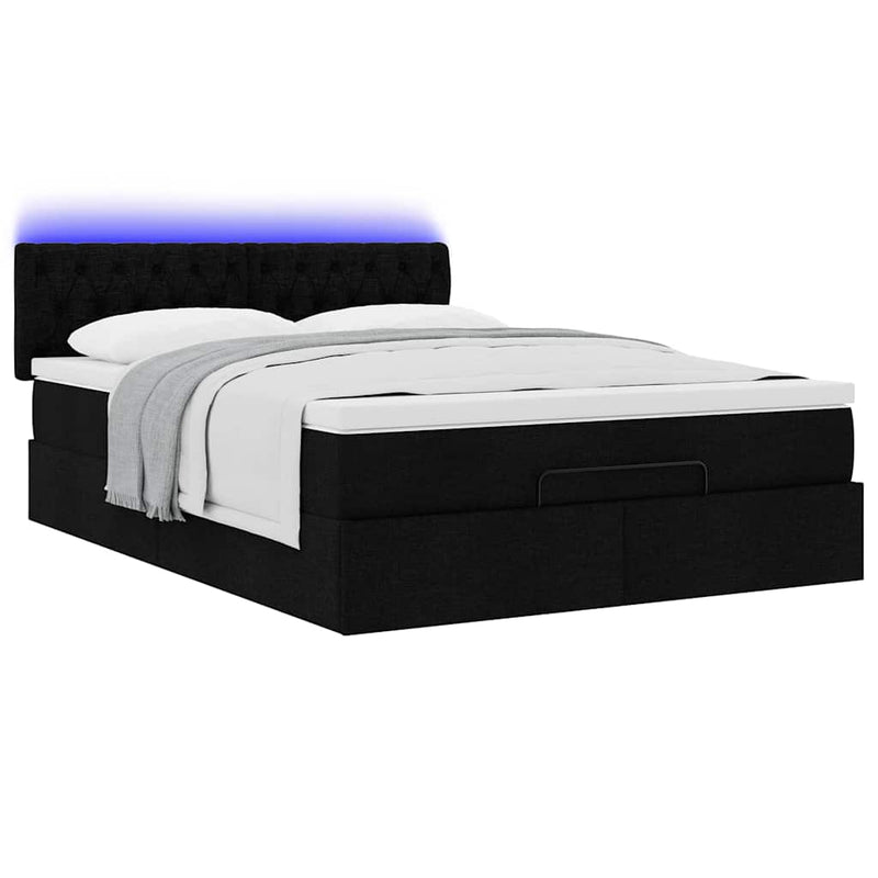 Ottoman Bed with Mattress & LEDs Black Double Fabric