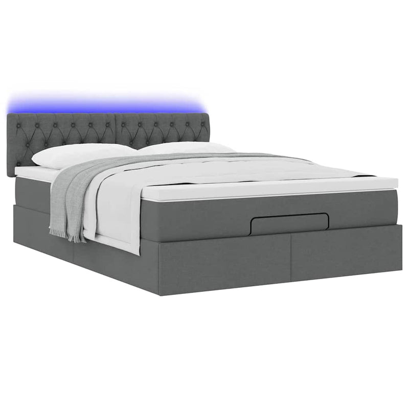 Ottoman Bed with Mattress & LEDs Dark Grey Queen Fabric