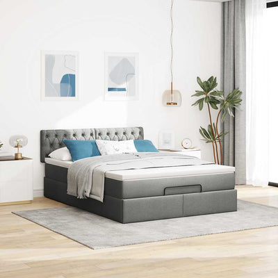 Ottoman Bed with Mattress & LEDs Dark Grey Queen Fabric