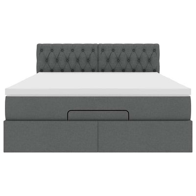 Ottoman Bed with Mattress & LEDs Dark Grey Queen Fabric