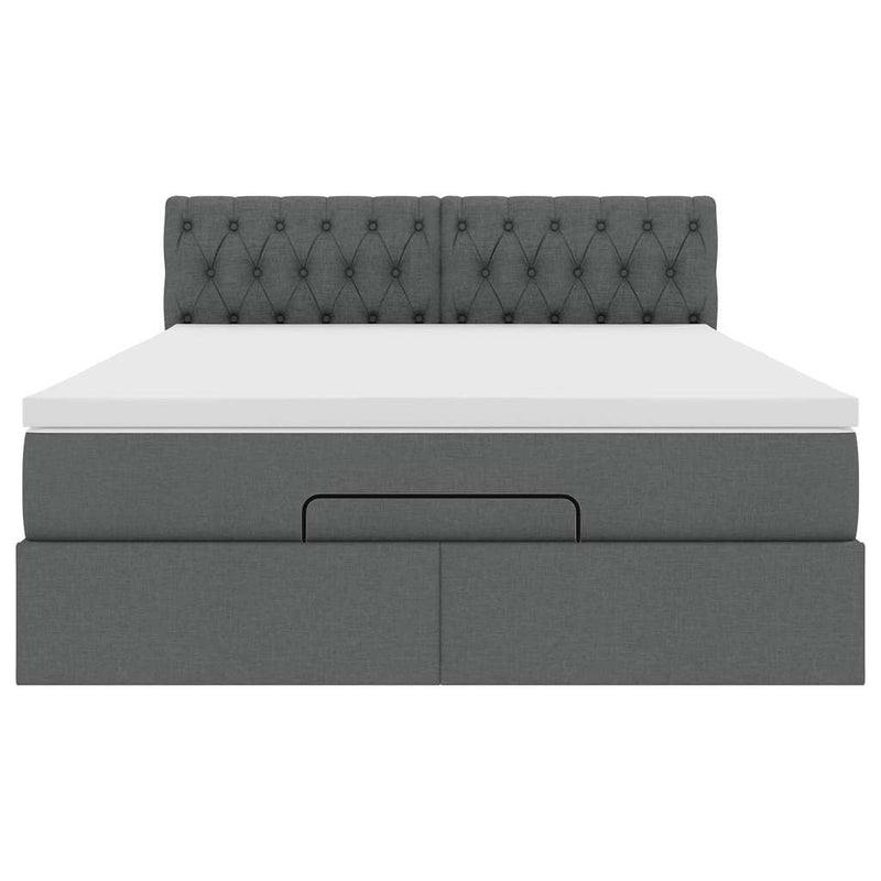 Ottoman Bed with Mattress & LEDs Dark Grey Queen Fabric