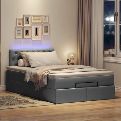 Ottoman Bed with Mattress & LEDs Dark Grey King Single Fabric