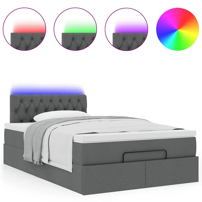 Ottoman Bed with Mattress & LEDs Dark Grey King Single Fabric