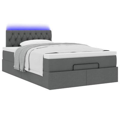 Ottoman Bed with Mattress & LEDs Dark Grey King Single Fabric