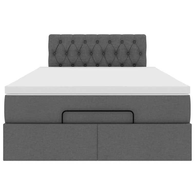 Ottoman Bed with Mattress & LEDs Dark Grey King Single Fabric