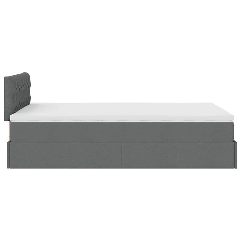 Ottoman Bed with Mattress & LEDs Dark Grey King Single Fabric