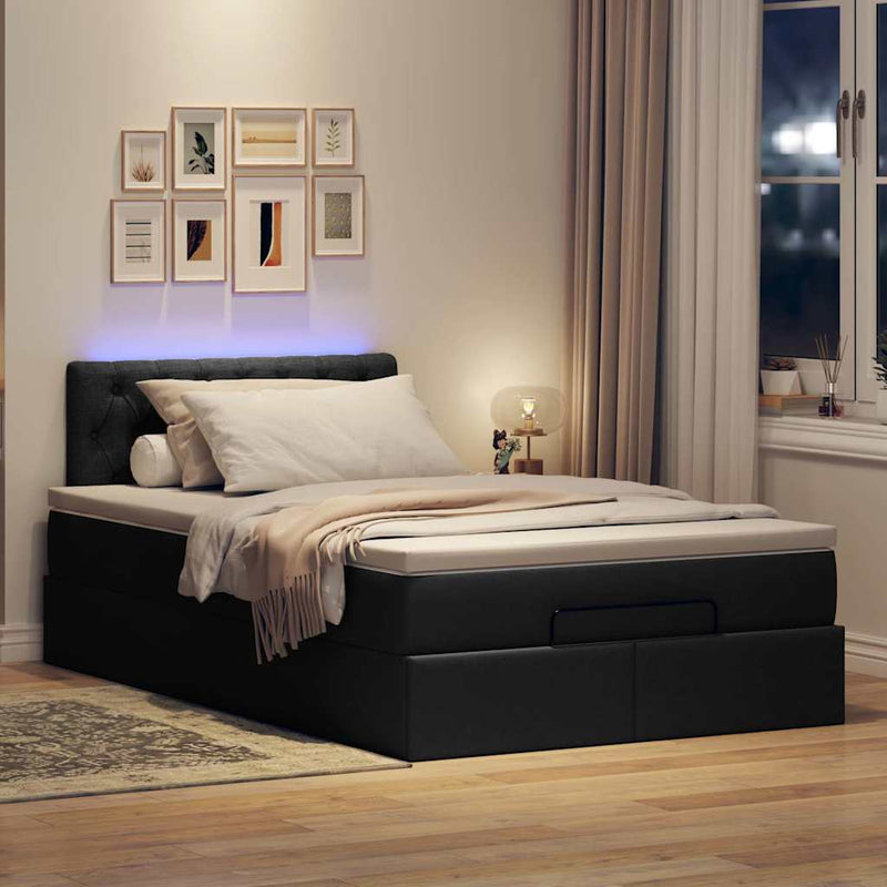 Ottoman Bed with Mattress & LEDs Black King Single Fabric