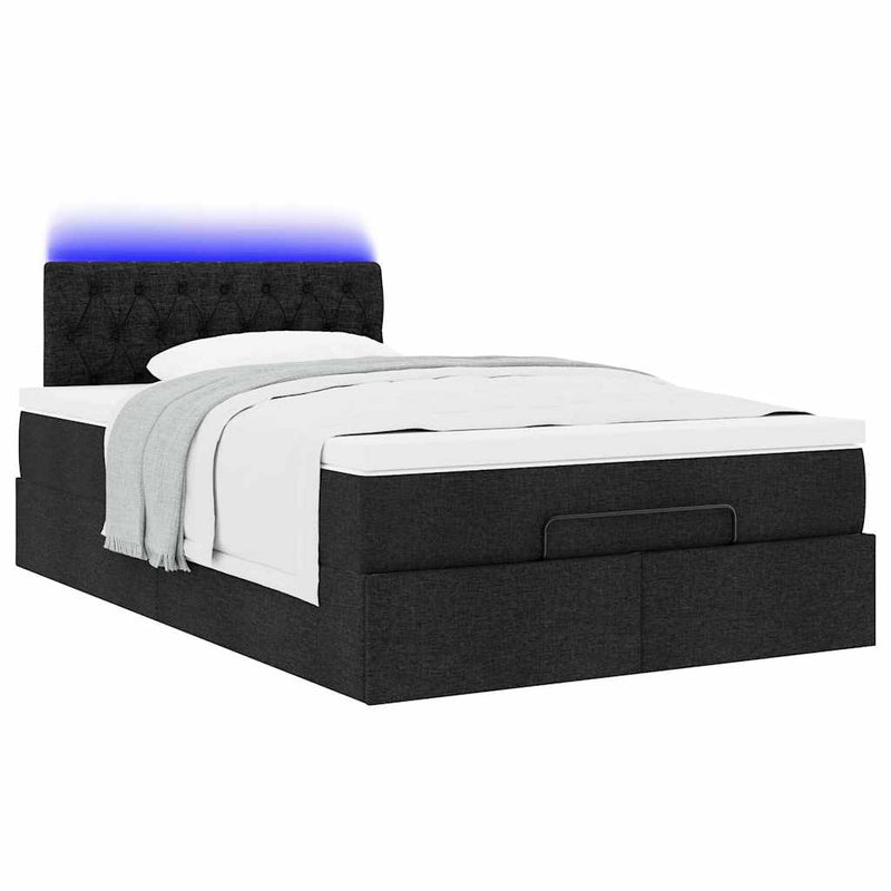 Ottoman Bed with Mattress & LEDs Black King Single Fabric