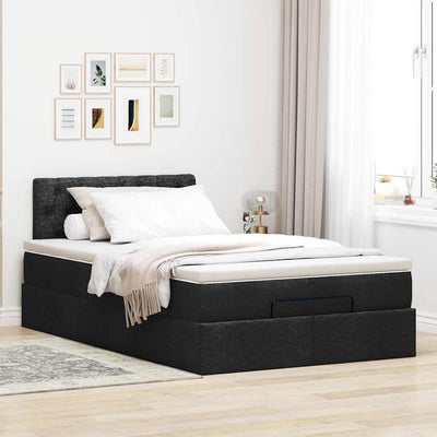 Ottoman Bed with Mattress & LEDs Black King Single Fabric