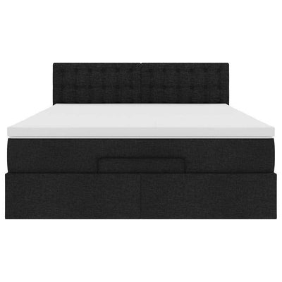 Ottoman Bed with Mattress & LEDs Black Double Fabric