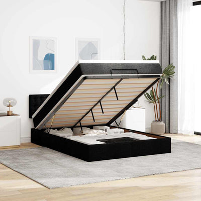 Ottoman Bed with Mattress & LEDs Black Double Fabric