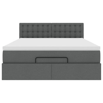 Ottoman Bed with Mattress & LEDs Dark Grey Queen Fabric