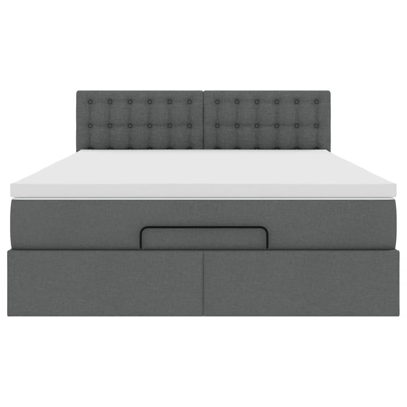 Ottoman Bed with Mattress & LEDs Dark Grey Queen Fabric