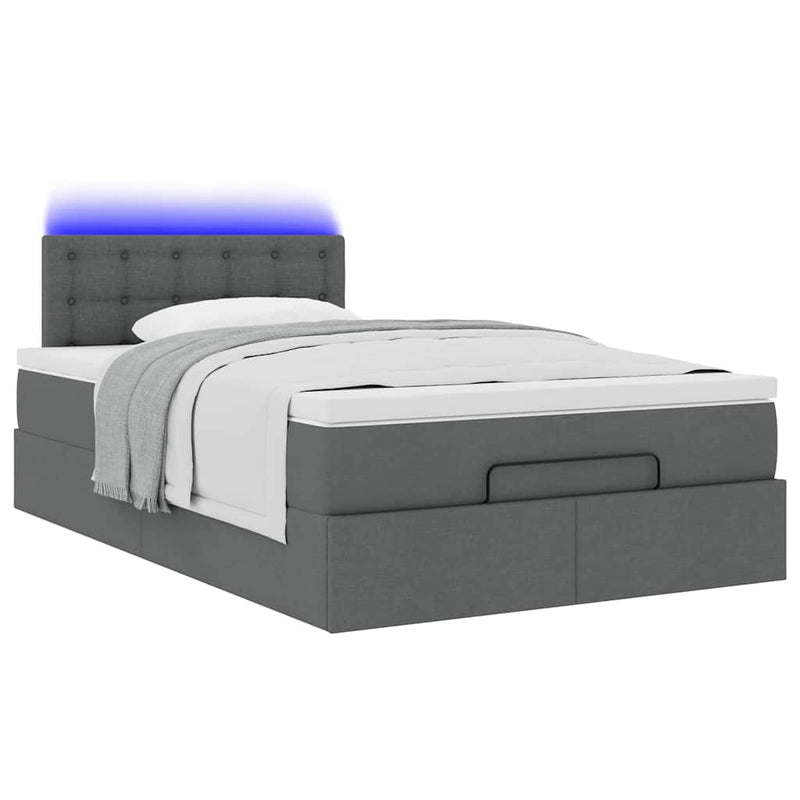 Ottoman Bed with Mattress & LEDs Dark Grey King Single Fabric