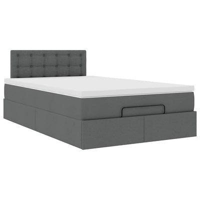 Ottoman Bed with Mattress & LEDs Dark Grey King Single Fabric