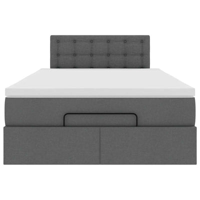 Ottoman Bed with Mattress & LEDs Dark Grey King Single Fabric